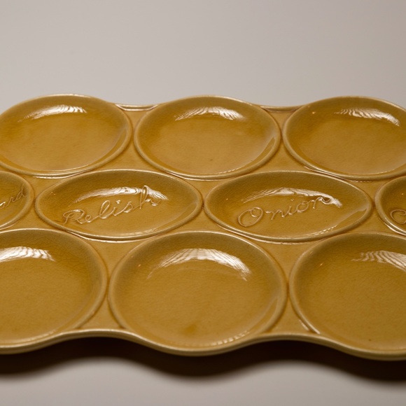 Midcentury Yellow Ceramic Condiment Platter - Picture 2 of 13